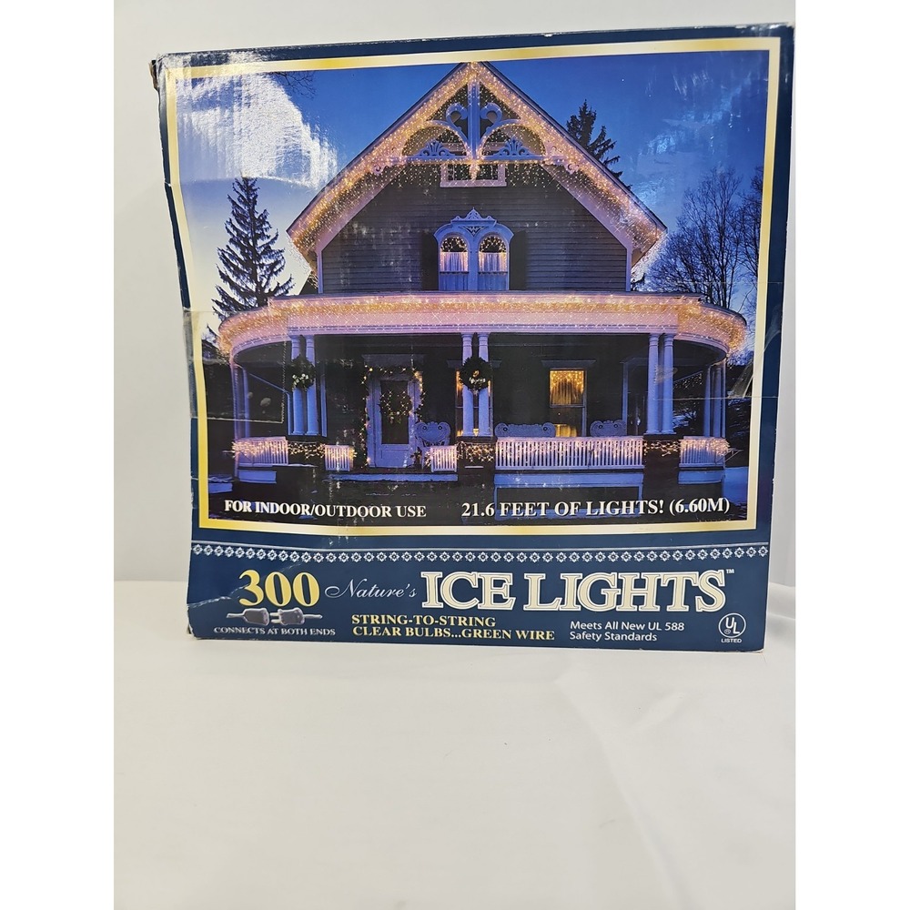 Nature's Ice Lights Clear Bulb Light Set 300 Count Indoor/Outdoor 21.6FT NIB VTG
